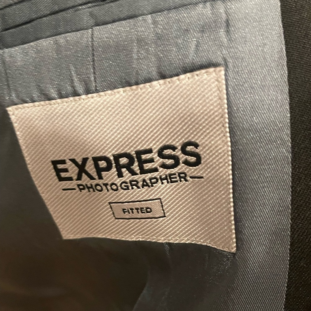 Express black suite with cover, pants size: 34-32, jacket: large